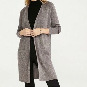 NWT Ann Taylor Long Shimmer Open Cardigan Sweater in a Shimmer Taupe XS
